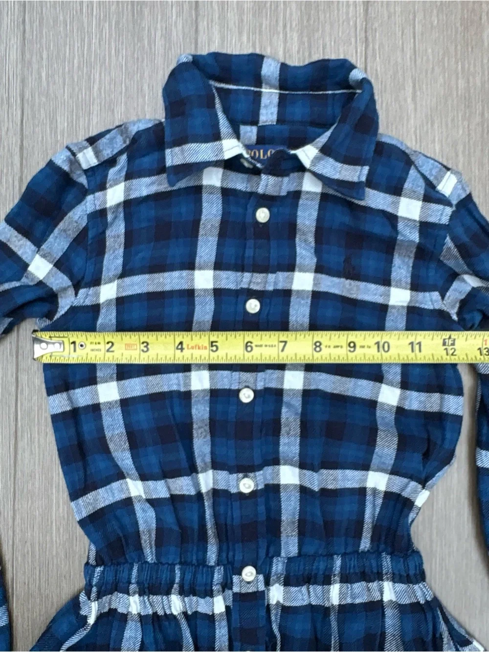 Ralph Lauren Girl Plaid Motif Flannel ShirtDress 100% Cotton In Blue Size 7